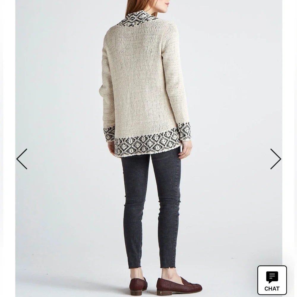 Lucky Brand Novelty Stitch Cardigan Small Cream Black Cable Knit Open Sweater - Picture 6 of 10
